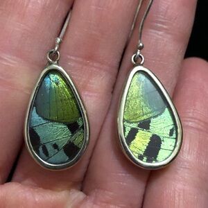 Shimmering Multicolor Changing Green Yellow Black Blue Silver Teardrop Earrings